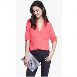 Express Coral Pink Portofino Long Sleeve Button Down Shirt